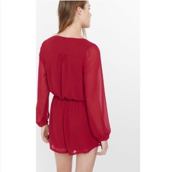 Express Deep Red Long Sleeve Front Zip Romper - Picture 2 of 7